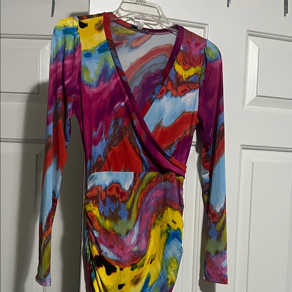 Multicolor Abstract Long Sleeve Dress
